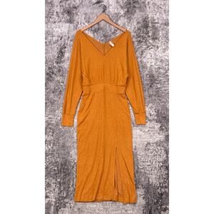 Anthropologie Dress Small Womens Daily Practice Yellow Knit Long Sleeve Maxi